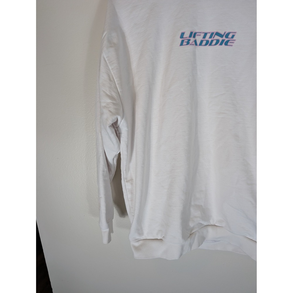 Gymshark Lifting Baddie Women's Medium Sweatshirt White Graphic Crew Pullover - Picture 3 of 10